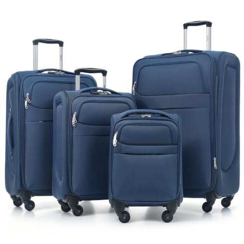 Merax 4-Piece Expandable Luggage Set,Softside Suitcase,Deep Blue - color: Deep Blue+18IN, style: Softside Luggage(22/26/30)