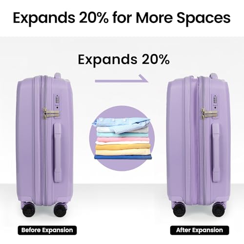 20 Inch Carry-On Luggage,Hardshell Suitcases w/TSA LOCK - color: Lavender, size: Carry-On 20-Inch