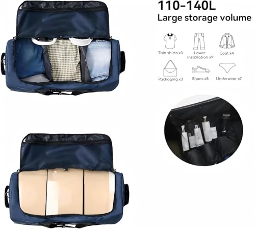 Rolling Duffle Bag with Wheels,110L/140L Expandable Soft-Sided Foldable Duffle Bag with 2 Rubber Wheels,Packable 32” Rolling Carry-On with Pockets & Compartments (Dark blue) - color: Dark blue
