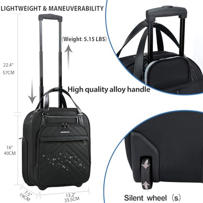 VANKEAN 16" Underseat Rolling Suitcase Travel Business Lightweight - color: Black