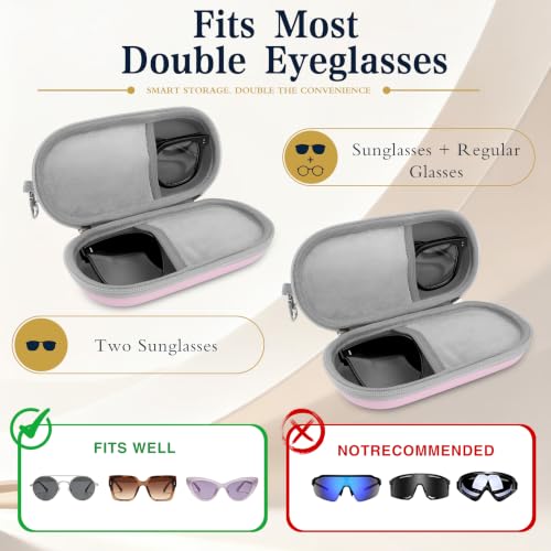 Double Sunglasses Case, Hard Shell Glasses Case for Men Women - color: Pu Pink