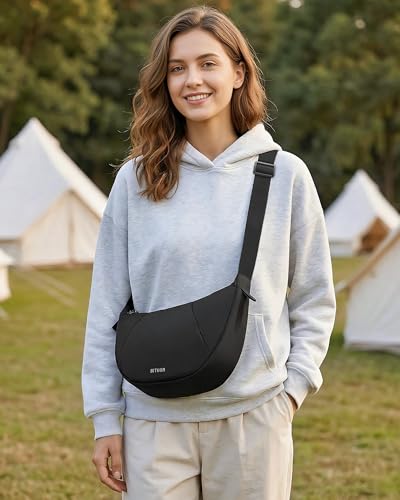 Crossbody Bag for Women Anti-theft Crescent Shoulder Bag Purse Hobo Bag | Anti-theft,Waterproof,Hidden pocket,2 main compartments - color: A-black New
