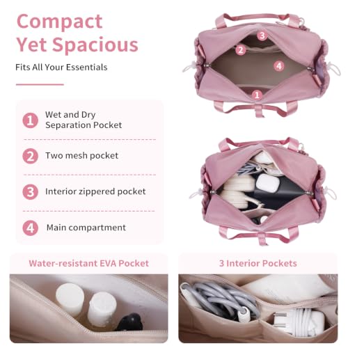 ECOHUB Small Gym Bag for Women, Mini Duffle Bag with Wet Compartment Pink - color: Pink
