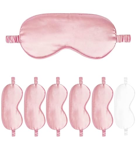 7PACK Satin Eye Mask Silk Sleep Masks Silky Blackout Eyes Covers Sleeping Blindfold Eyeshade Wedding Bridal Gift Travel Naps - color: Pale Rose
