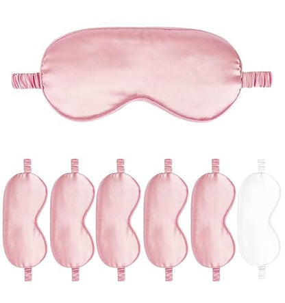 7PACK Satin Eye Mask Silk Sleep Masks Silky Blackout Eyes Covers Sleeping Blindfold Eyeshade Wedding Bridal Gift Travel Naps - color: Pale Rose