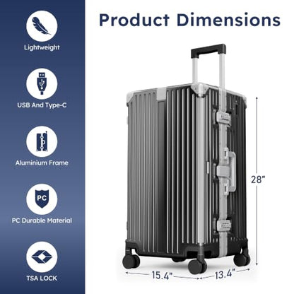 ALPHA CAMP Trunk Luggage 26 Inch with Aluminum Frame Zipperless Suitcase - color: Black, size: 26 Inch