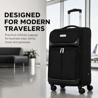 IZOD Ocean 3 Piece Softside Luggage Set with Spinner Wheels - color: Black