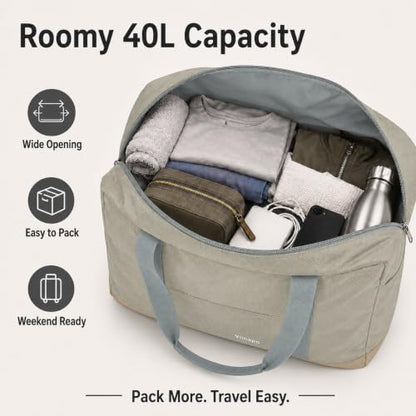 Foldable Travel Duffle Bag with Trolley Sleeve 40L Travel Bag - color: Grey