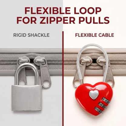 3Pcs Red Mini Love Heart Lock, Heart Padlock, Mini Code Lock,Padlocks and Hasps,Bags/Suitcase/Lockers/Backpacks/Jewelry Boxes Wire Rope 3-Digit Code Combination Padlock for Travel