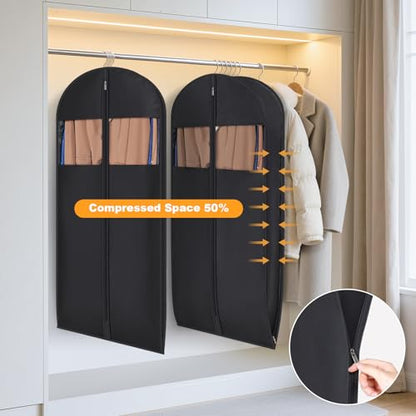 Syeeiex Compression Hanging and Space Saving Garment Bag, 54 Inch, Black - color: Black, size: 54" - 2pcs(8" Gusseted)
