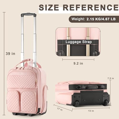 Arcoyard Underseat Carry On Luggage with Wheels, 17.3" Personal Item Bag - color: Pink