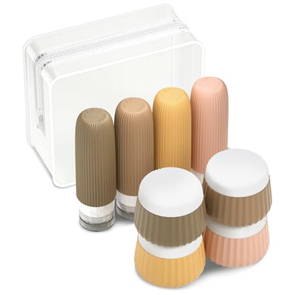Mrsdry Travel Bottles 8 Pack, TSA Approved 3 oz Toiletries Containers, Leak Proof Silicone Squeezable Essentials Jars with Clear Bag - color: Apricot, size: Bottle 3oz Jars 3oz