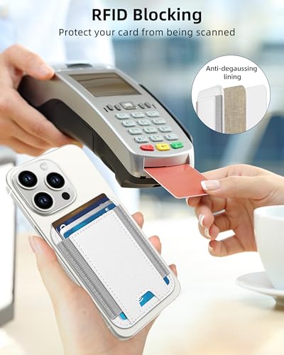 HiWe for MagSafe Wallet, 7 Cards Holder, RFID Blocking, Stronger Magnets - color: White Wallet - Grey Band