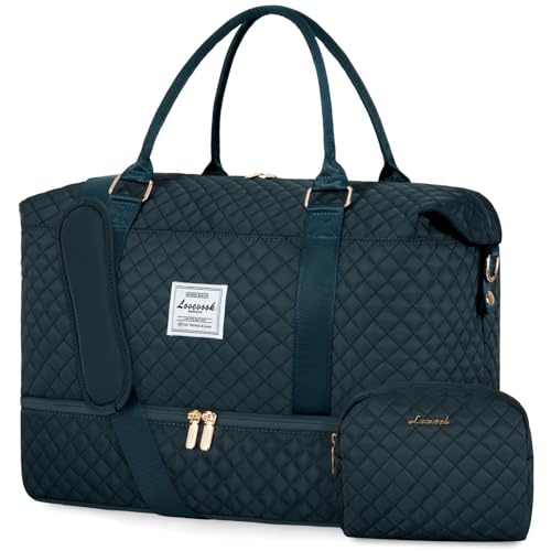 LOVEVOOK Travel Duffle Bag,Weekender Bags for Women with Shoe Compartment - color: Peacock Blue-b, size: Large-2 Pcs