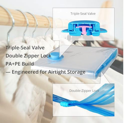 Vacuum Storage Bags 7 Pack Medium for Clothing Travel with Hand Pump - size: 7-Medium