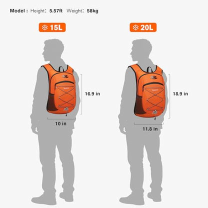 초경량 소프트 데이팩 15L/20L, 쿠션 처리된 통기성 뒷면 패널 백팩, 경량 휴대용 여행용 백팩, 주황색., 데이팩 백팩 - color: 주황색., size: 15L