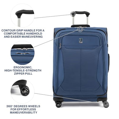 Travelpro Tourlite Softside 25" Expandable Luggage with 4 Spinner Wheels, Lightweight Suitcase, Checked Medium, Blue - color: Blue, size: Checked-Medium 25-Inch