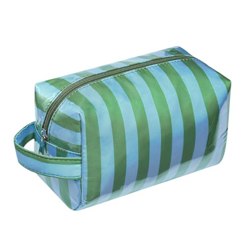 PVC Striped Clear Coated Waterproof Makeup Bag(15Green Blue) - color: 15Green Blue