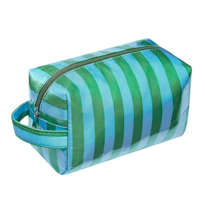 PVC Striped Clear Coated Waterproof Makeup Bag(15Green Blue) - color: 15Green Blue