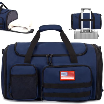 Tactical Duffle Bag for Men,52L Expandable Carry On Duffel Bag for Travel - color: Blue