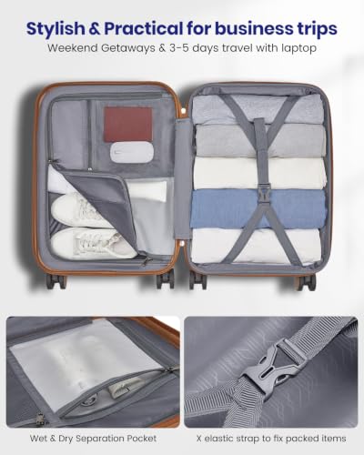 Kono Carry On luggage Airline Approved 20 Inch - color: Apricot Navy, size: Carry-on 20-inch