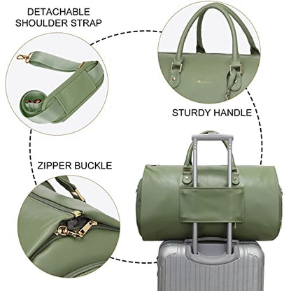 Modoker 2-in-1 PU Leather Garment Duffle Bag with Shoulder Strap, Green - color: Green