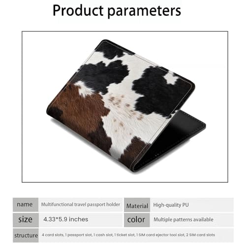 Passport Holder Wallet Cover Case,RFID Blocking Passport Cover,Large Capacity Travel Wallet with Multi Card Slots (Black Brown Cowhide Fur Pattern) - color: Black Brown Cowhide Fur Pattern
