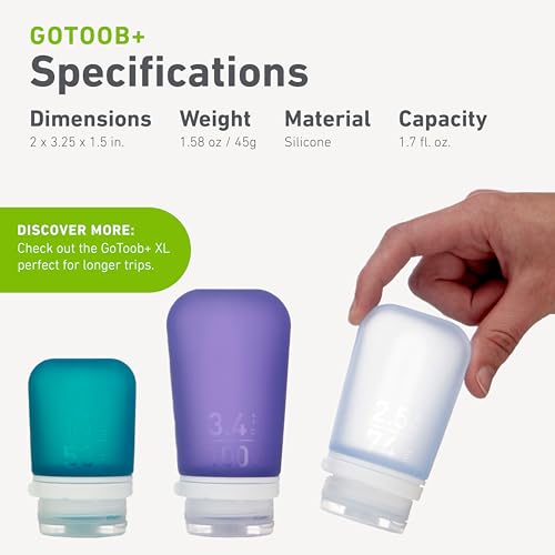 humangear GoToob+ 3-Pack, Small (1.7 fl oz), Mint/Aqua/Teal | Refillable & Leak-Proof Silicone Travel Size Bottles with Locking Cap for Toiletries, Camping & TSA Carry-On - color: Mint/Aqua/Teal, size: 1.7 Ounces