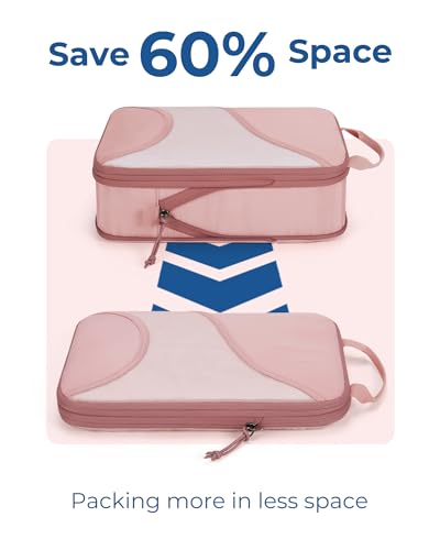 Bagsmart Compression Packing Cubes, Travel Bag Cruise Ship Essentials - color: Light Pink, size: 6 Set