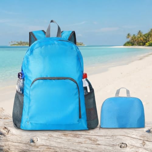 Foldable Backpack Travel Collapsible Backpacks Lightweight Packable Backpacks Men Women Foldable Day Pack for Travel, Hiking, Walking, Cycling, Camping (Sky Blue) - color: Sky Blue