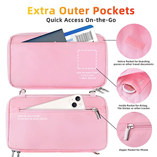WALNEW Passport Holder for Travel Family, RFID Blocking Passport Wallet - color: Pink