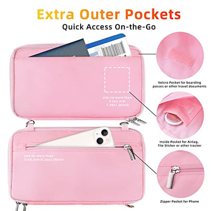 WALNEW Passport Holder for Travel Family, RFID Blocking Passport Wallet - color: Pink