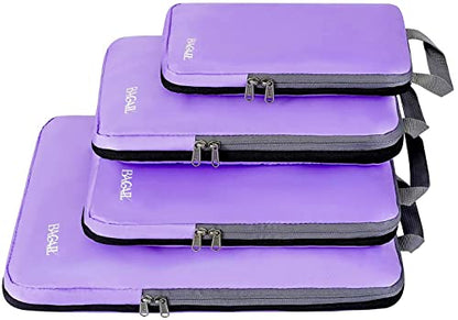 BAGAIL 4 Set/6 Set/8 Set Compression Packing Cubes Travel Accessories Expandable Packing Organizers(Lavender ClothPattern 4 Set) - color: 4-Lavender, style: Cloth Pattern