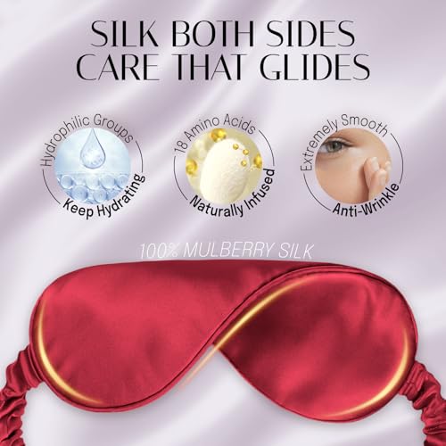 OLESILK 100% Mulberry Silk Sleep Mask for Women - Zero-Pressure Blackout - color: Burgundy