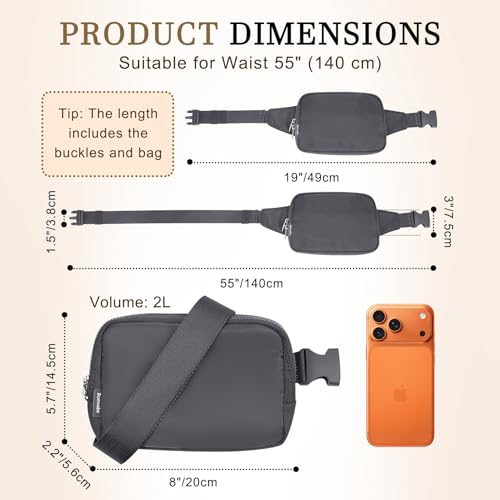 2L Fanny Pack for Women Men, Large Everywhere Belt Bag with Adjustable Strap 55", Crossbody Bag Water-resistant for Travel Sports Runnin Hiking, Fashion Waist Bag Dark Grey - color: Dim Grey