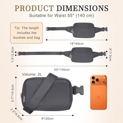 2L Fanny Pack for Women Men, Large Everywhere Belt Bag with Adjustable Strap 55", Crossbody Bag Water-resistant for Travel Sports Runnin Hiking, Fashion Waist Bag Dark Grey - color: Dim Grey