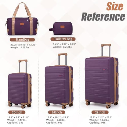 Cobens Luggage Sets 5 Piece, Suitcase with Wheels, 20/24/28inch, Violet | Water-Resistant ABS Hard Shell, 360°Detachable Spinner Wheels, Tsa Lock, Large Checked Travel Suitcases for Family - color: Violet