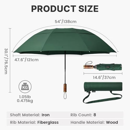G4Free 54 Inch Inverted Windproof Umbrella with Wooden Handle Rain Umbrella - color: Dark Green