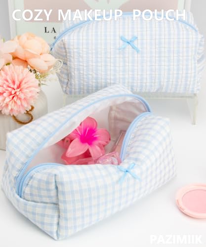 PAZIMIIK Cozy Makeup Bag for Women,Zipper Cosmetic Pouch,Gingham Blue - color: Gingham Blue