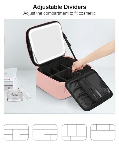Chomeiu Travel Makeup Bag with LED Mirror, Cosmetic Bag with Handle, Pink - color: 01-Pink, size: A-Small