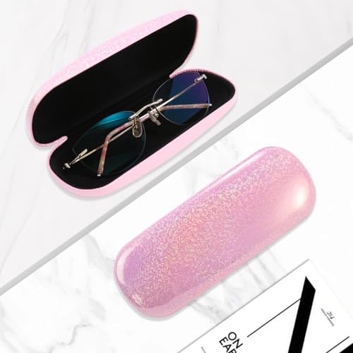 PERFECTSIGHT Hard Shell Eyeglasses Case, Kawaii Protective Glasses Case for Kids, Cute Eyeglass Case for Women Men Girls - color: Pink Bling