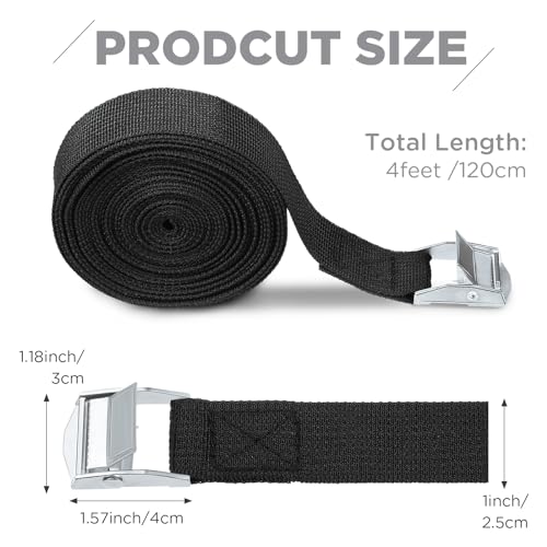 Riakrum 4 Feet 15 Pcs Lashing Straps with Buckles, Adjustable, Black - color: Black, size: 4 Feet