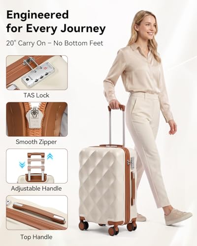 Somago Luggage Sets 5 Piece Hardside 20"/24"/28" with Duffle Toiletry Pouch - color: Beige, size: 5 Piece Set