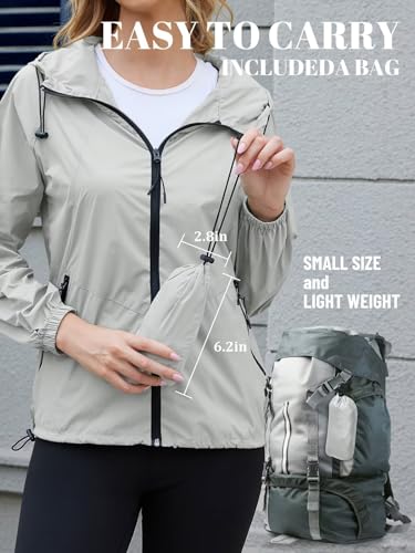 PITINAN Women's Rain Jacket Packable with Hood Lightweight Travel XS-3XL - color: Grey, size: Medium