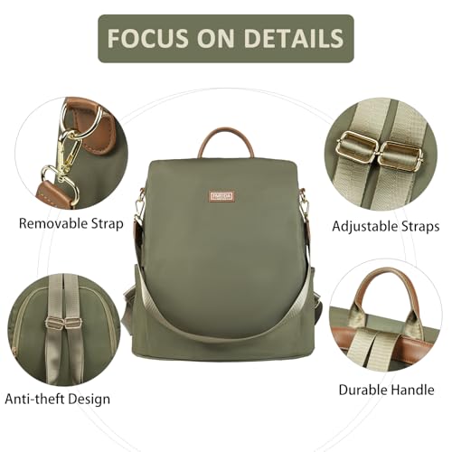 Fmeida Convertible Backpack Purse for Women Anti Theft Nylon Backpack Green - color: Olive Green
