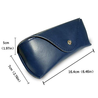 LogHog Portable Leather Glasses Case,Flexible Sunglasses Pouch Slim Case for Women Men Horizontal Eyeglass Case - color: Button-inkblue