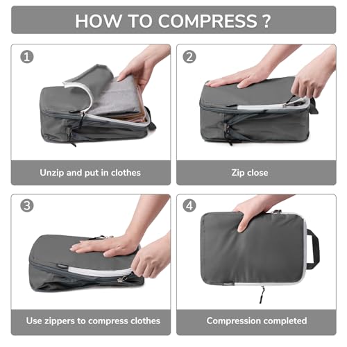 CherryNow 7 Set Compression Travel Packing Cubes for Suitcases, Grey - color: Grey