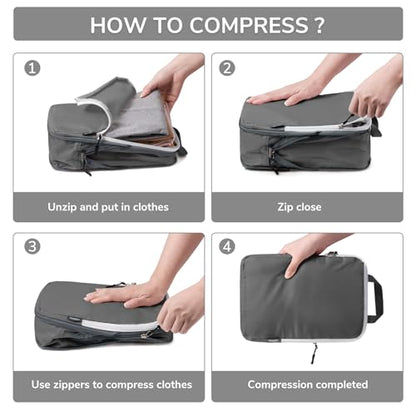 CherryNow 7 Set Compression Travel Packing Cubes for Suitcases, Grey - color: Grey