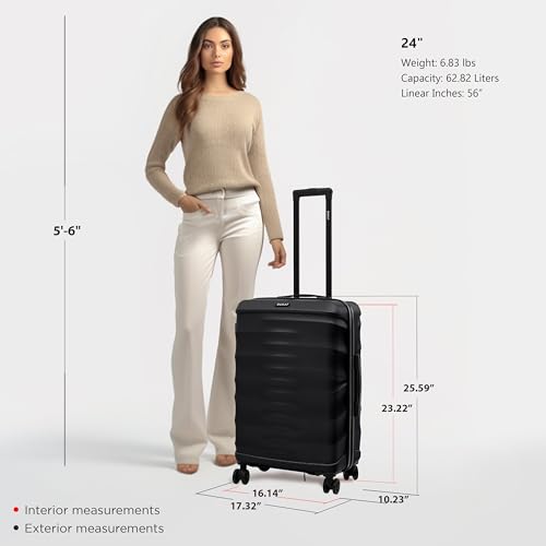 DUKAP RAV 24-Inch Medium Checked Hardside Spinner Luggage Durable Zippered Black - color: Black, size: 24 Inch