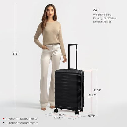 DUKAP RAV 24-Inch Medium Checked Hardside Spinner Luggage Durable Zippered Black - color: Black, size: 24 Inch